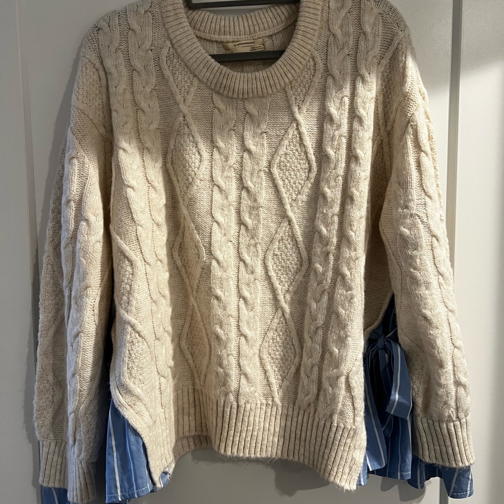 Anthropologie Cream Cable Knit Crew Neck Sweater